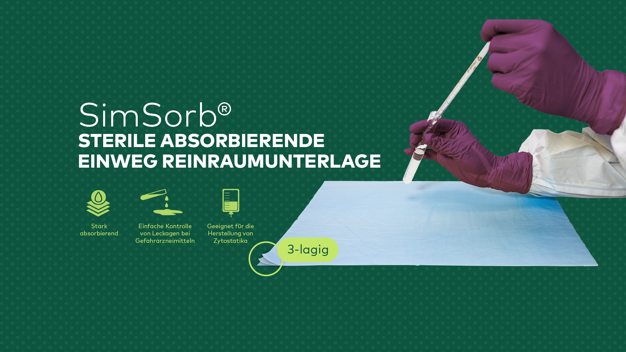 SimSorb | Sterile absorbierende Reinraum-Arbeitsunterlage | DE | Banner